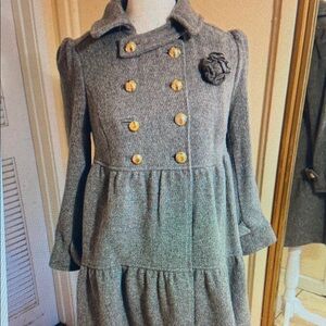 Gray Double-Breasted Coat with Gold Buttons